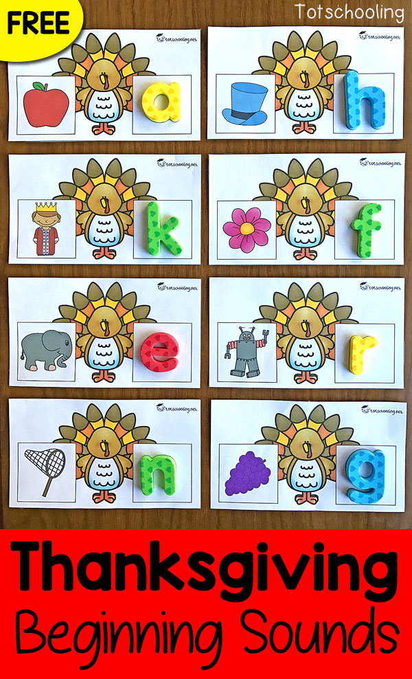 Thanksgiving Turkey Beginning Letter Sounds Cards Totschooling
