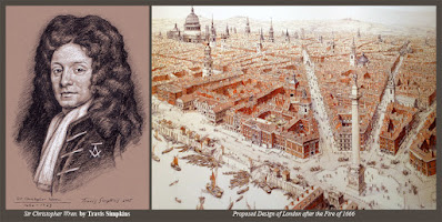 Sir Christopher Wren. The Royal Society. by Travis Simpkins. Freemasonry. London after Fire of 1666