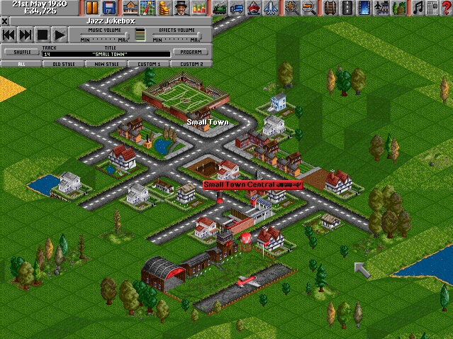 Screenshot of a small town in Transport Tycoon