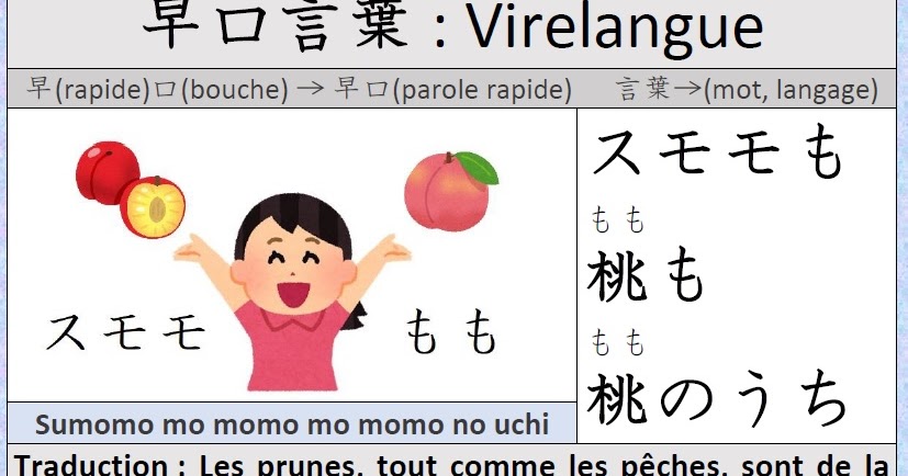 Japonais Kanji 日本語 漢字 Expression Virelangue Japonais スモモも桃も桃 のうち Sumomomomomomomomonouchi