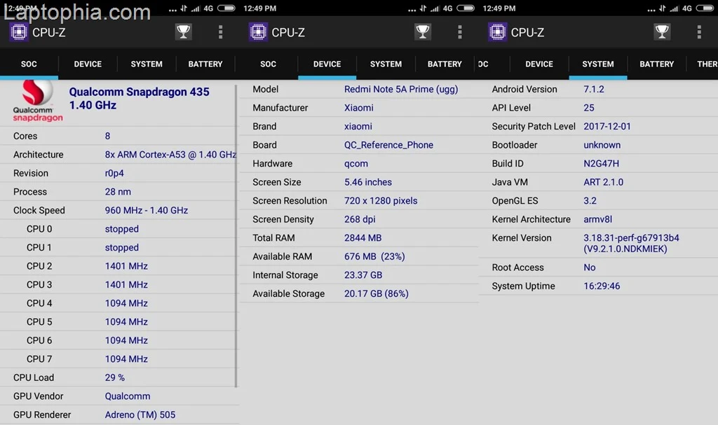 CPU-Z Xiaomi Redmi Note 5A Prime