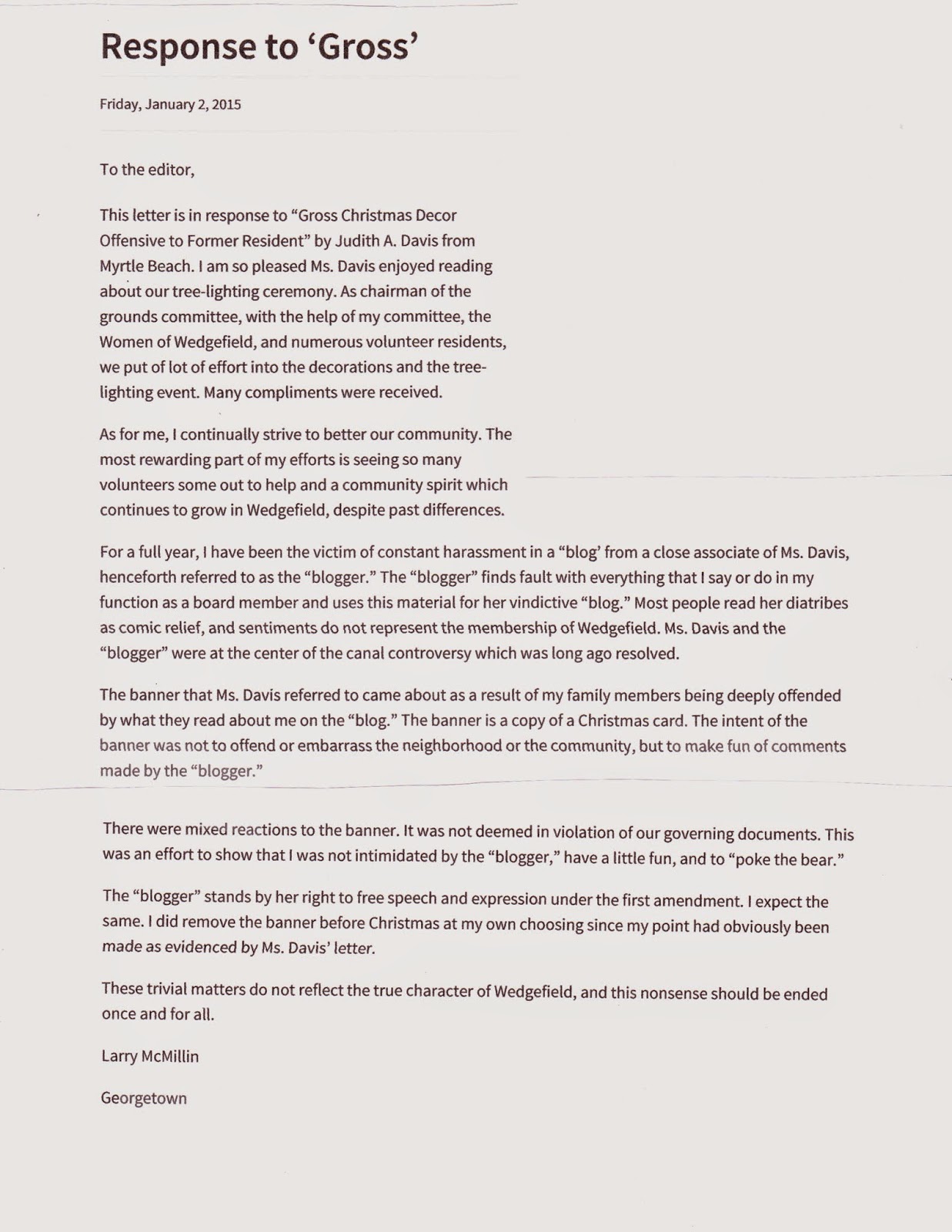 THE WEDGEFIELD EXAMINER THREE LETTERS TO THE TIMES (1