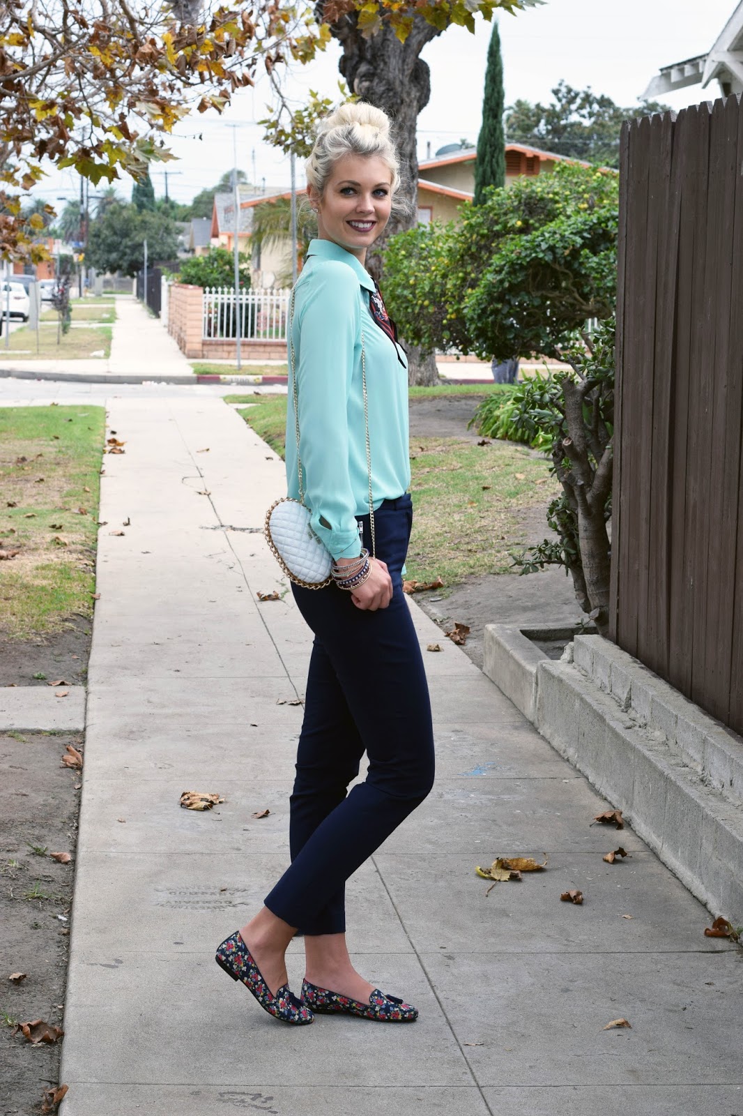 Nicole lee clutch, loafers, how to style loafers