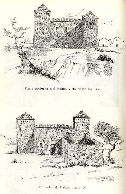 Palau , Beceite , vista posterior, delantera, eras, dibujo antiguo