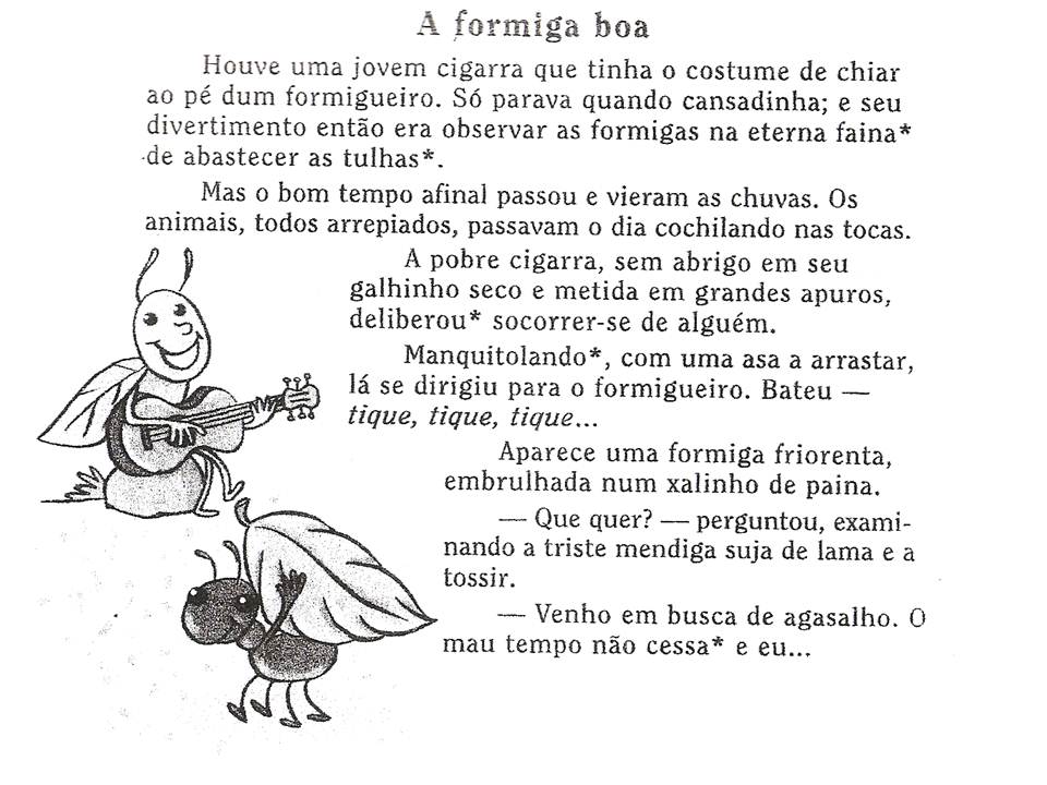 CADERNO DE PORTUGUÊS 5º ANOS Fábula A Cigarra e as Formigas de Monteiro Lobato