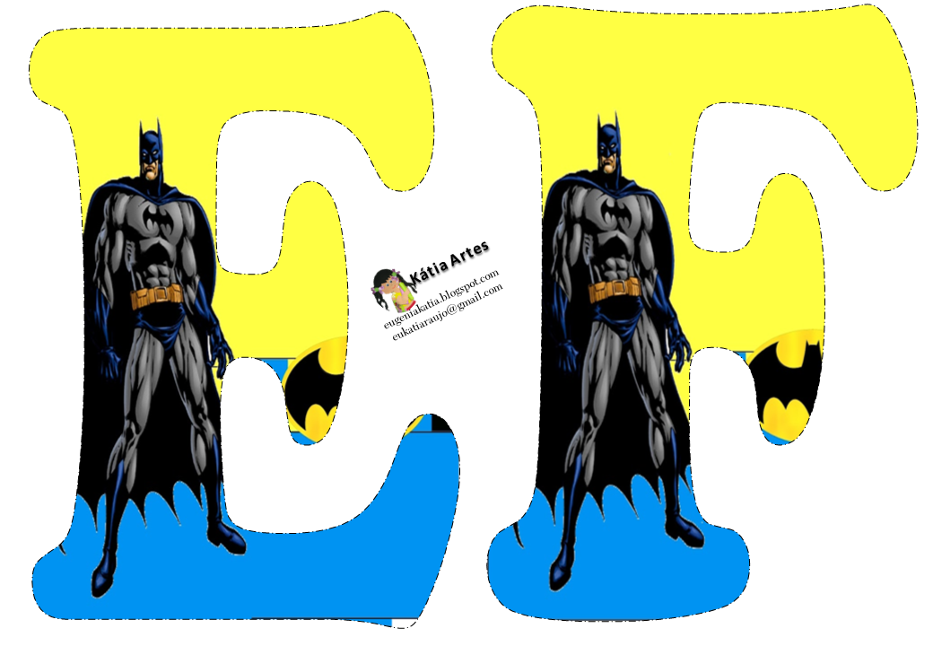 Alfabeto de Batman en fondo amarillo y azul. - Oh my Alfabetos!