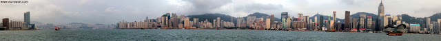 Vista del skyline de Hong Kong visto desde la Avenida de las Estrellas de Hong Kong