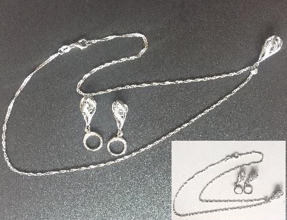 925 Silver Cubic Zirconia Clear Crystal hoop Necklace and Earring Set