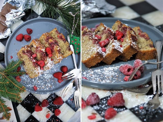 Baileys Rührkuchen mit Schokolade und Himbeeren