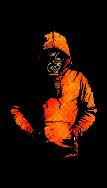 Black minimalistic gas masks hoodies drawn dark background