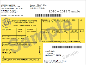 Image result for 2018 Yellow Texas voter registration card