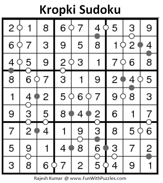 Kropki Sudoku (Daily Sudoku League #164) Solution