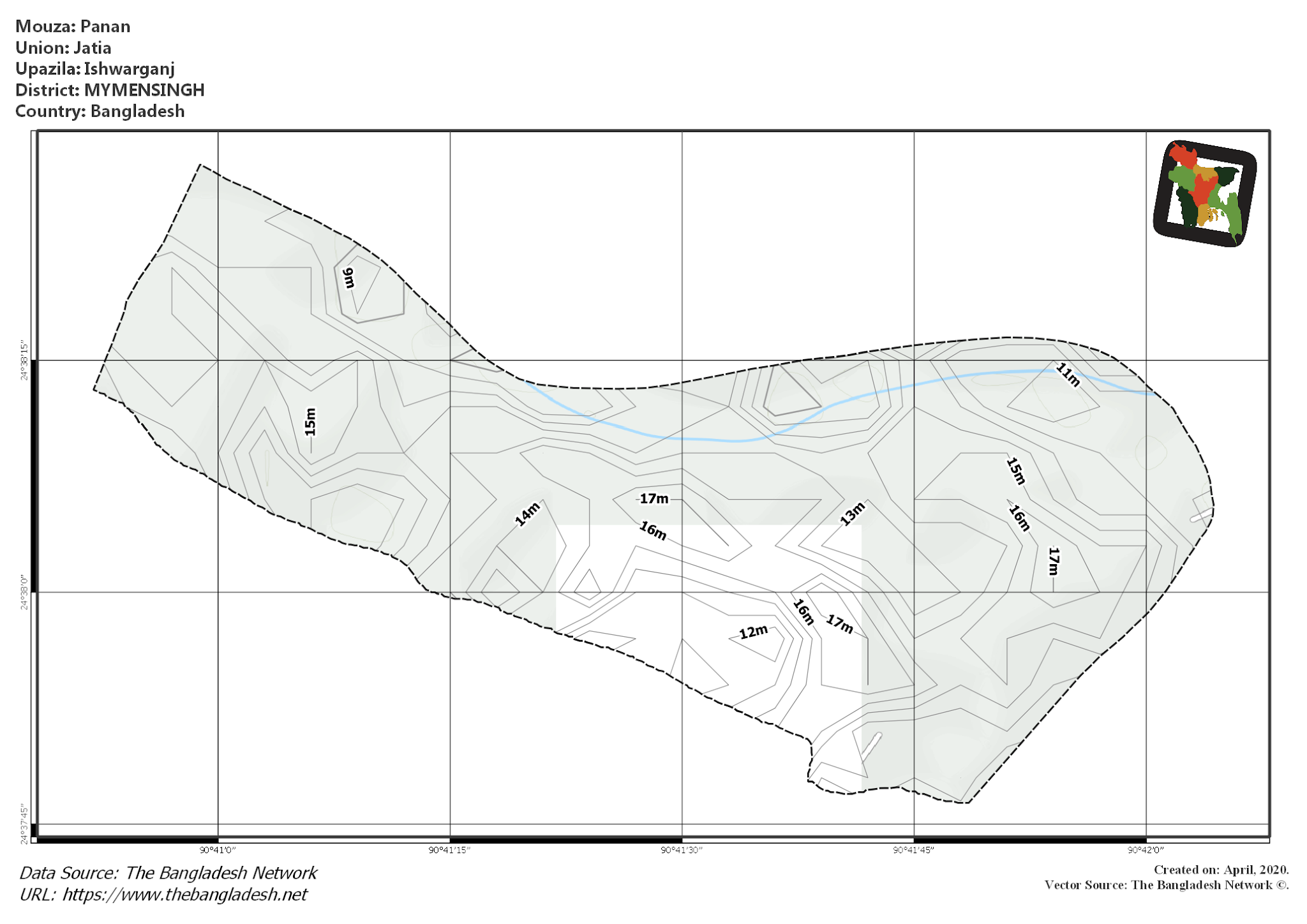 Map of Panan Mouza of Ishwarganj Upazila, MYMENSINGH, Bangladesh.