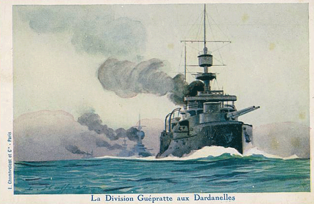 Lithographie Ancienne Bataille Des Dardanelles 1916 - Marine Britannique Par Fouqueray - Occasion