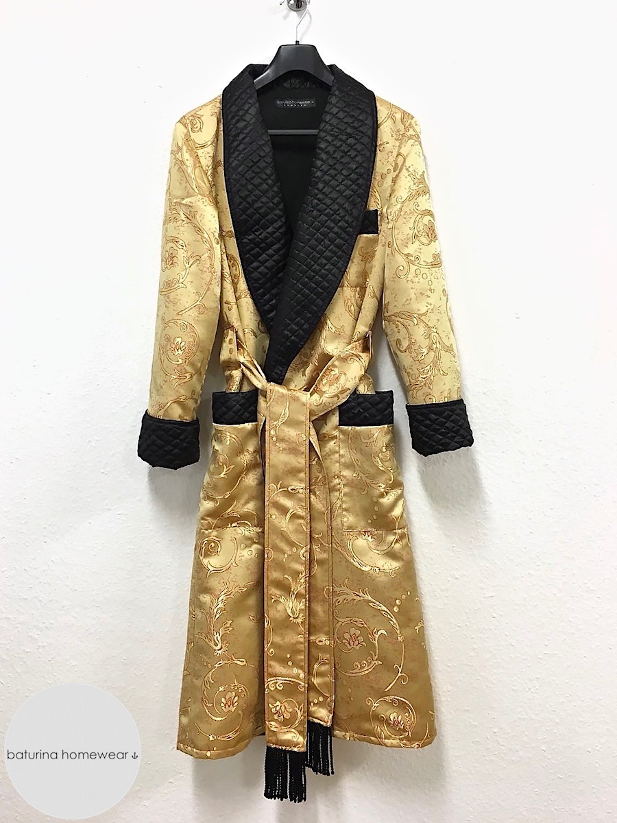 Men's Gold Paisley Silk Dressing Gown