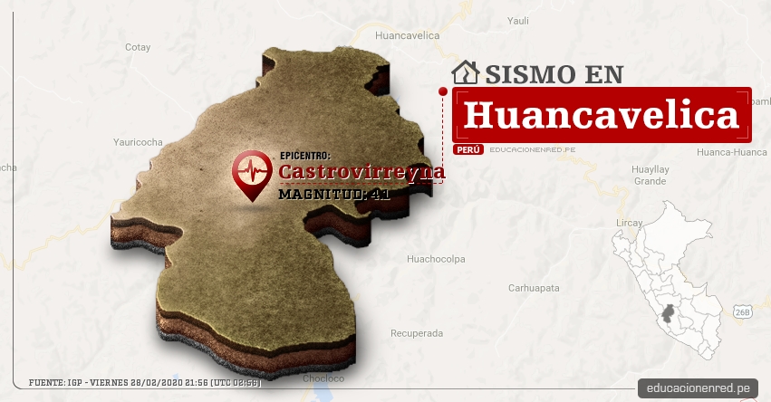 Temblor en Huancavelica de Magnitud 4.1 (Hoy Viernes 28 Febrero 2020) Sismo - Epicentro - Castrovirreyna - IGP - www.igp.gob.pe Temblor en Huancavelica de Magnitud 4.1 (Hoy Viernes 28 Febrero 2020) Sismo - Epicentro - Castrovirreyna - IGP - www.igp.gob.pe