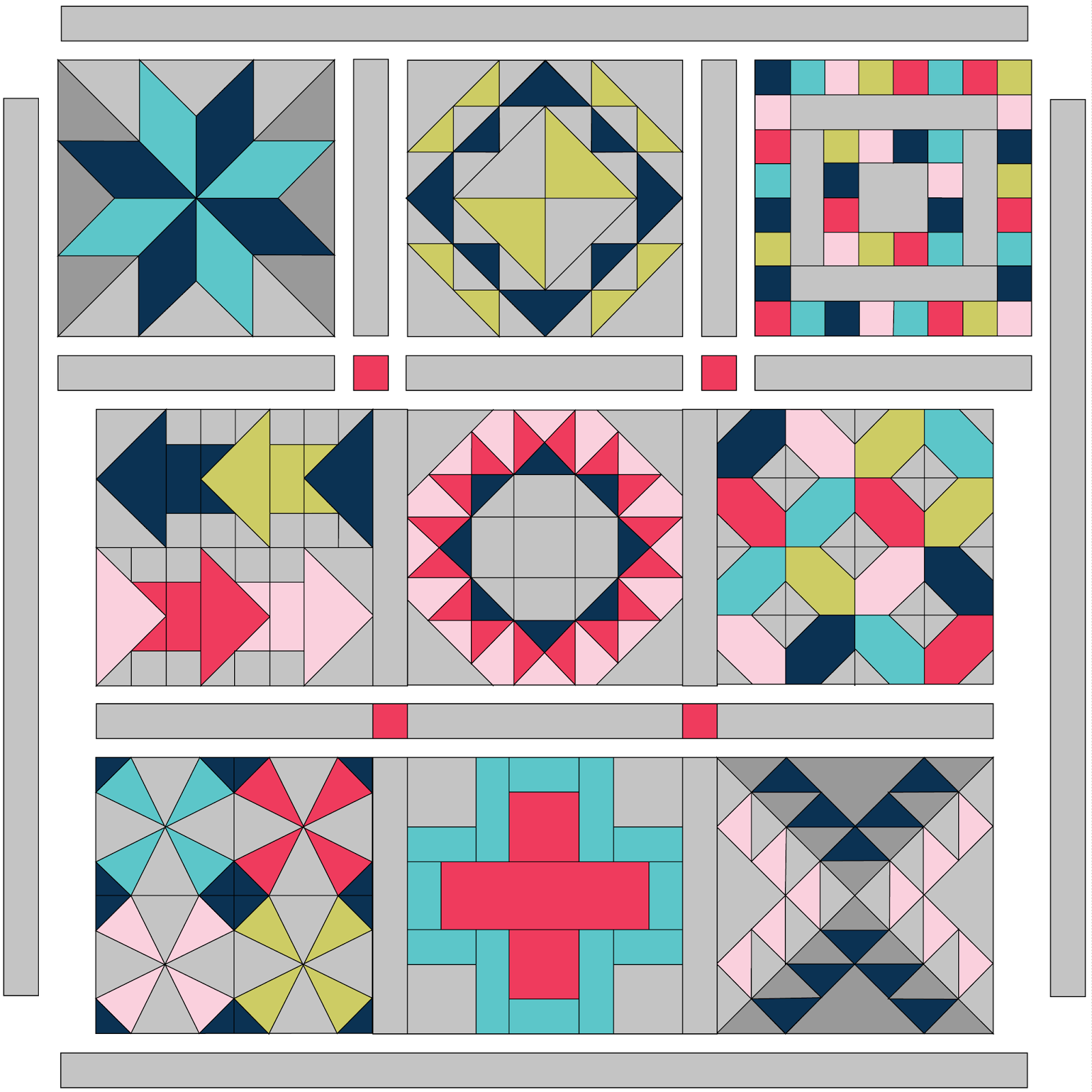 Sandra Clemons Summer Sampler Quilt Along Quilt Layout