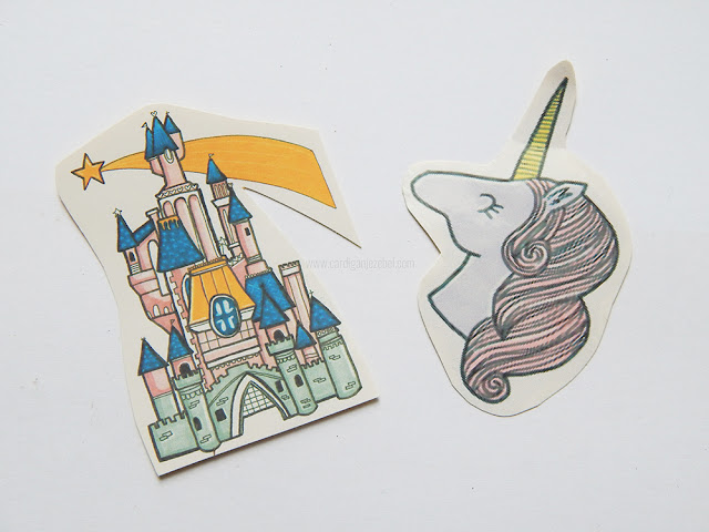 A fairy tale castle and a unicorn sticker 