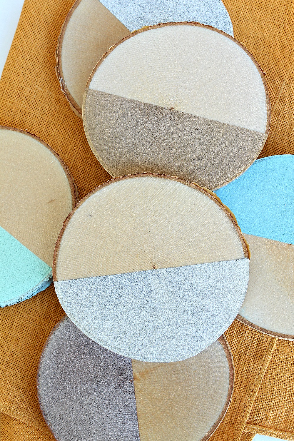 DIY Painted Birch Slice Coasters Dans le Lakehouse