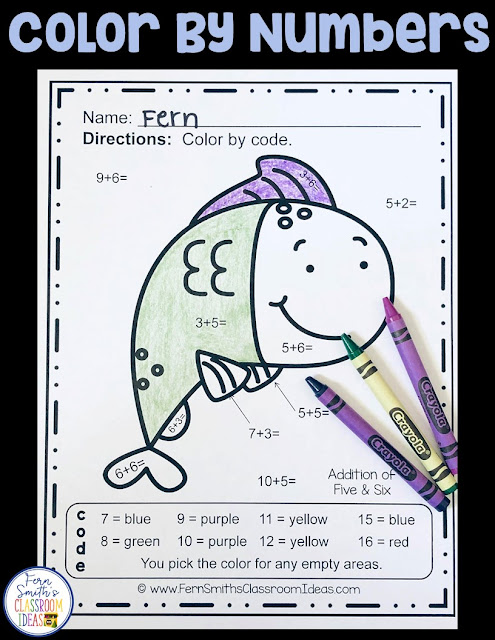 Addition & Subtraction Ocean Fun - TEN Color By Numbers Printables for some Ocean Math Fun in your classroom! Looking for a resource to excite and engage your students? Print this packet, add it to your weekly plans and you're all done. Your students will love working on these skills during seat work, bellwork, center time, small group lessons, morning work, tutoring... they are even perfect for homework! Are your parents asking for extra work for their children? #FernSmithsClassroomIdeas