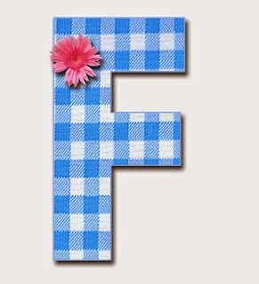 Abecedario a Cuadros Azules con Flores Rosadas. Blue Checkered Alphabet with Pink Flowers.