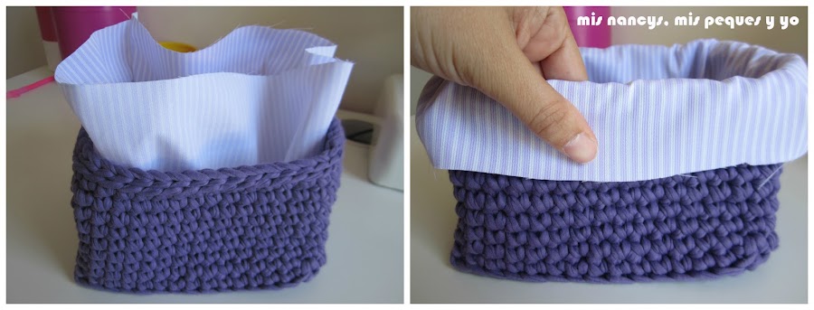 mis nancys, mis peques y yo, tutorial DIY funda cestas, probar funda a la cesta