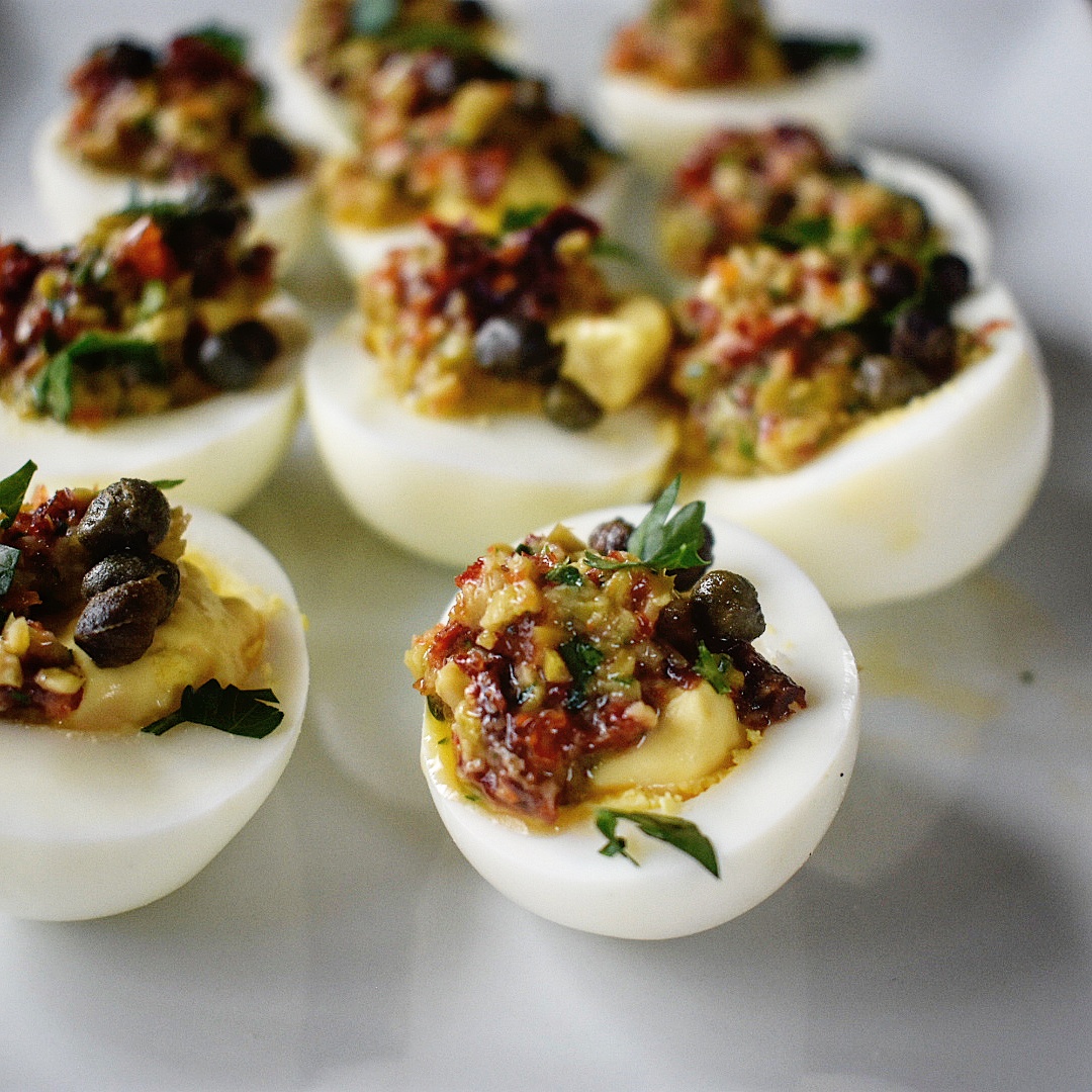 Deviled Eggs with Green Olive Tapenade and Crispy Capers | Chef Jen