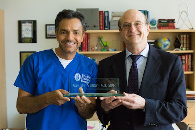 Dr. Samuel Nurko and Eugenio Derbez on the set of Miracles From Heaven