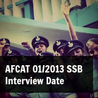 AFCAT 01/2013 SSB Interview Date