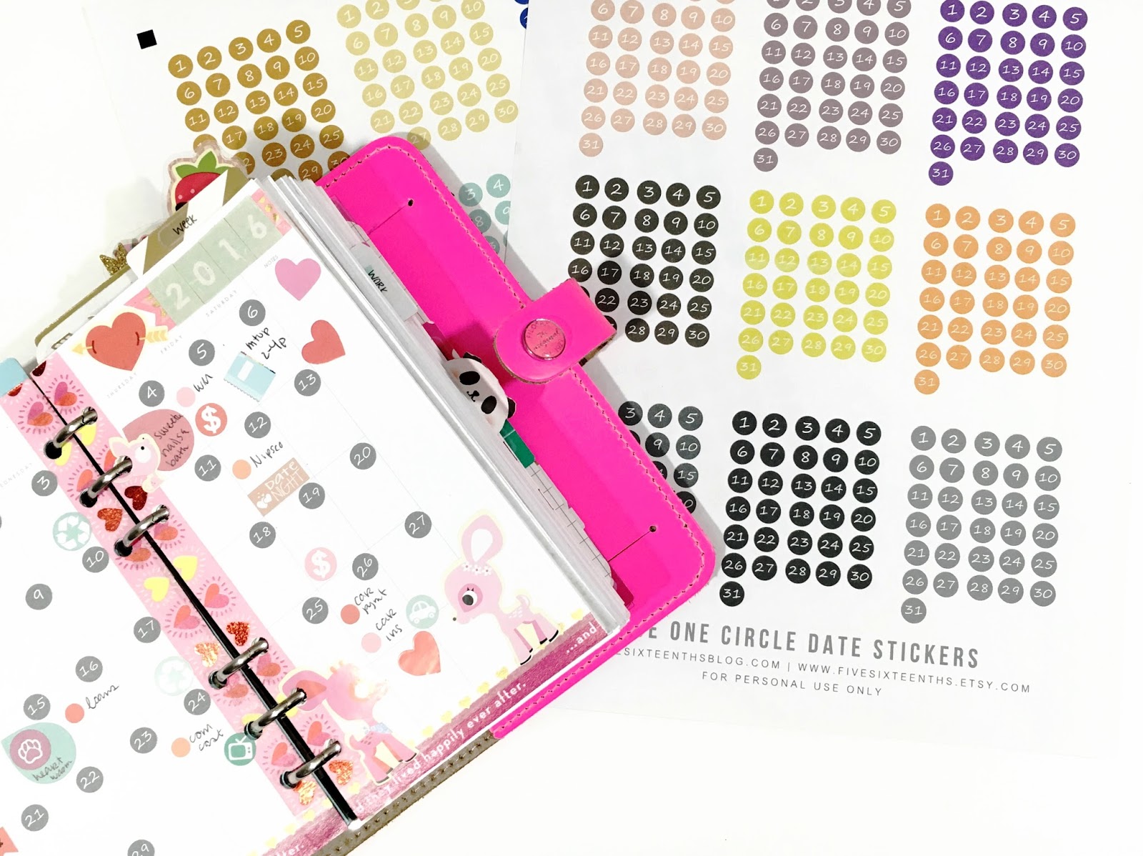five sixteenths blog: Free Circle Date Stickers for your Planner