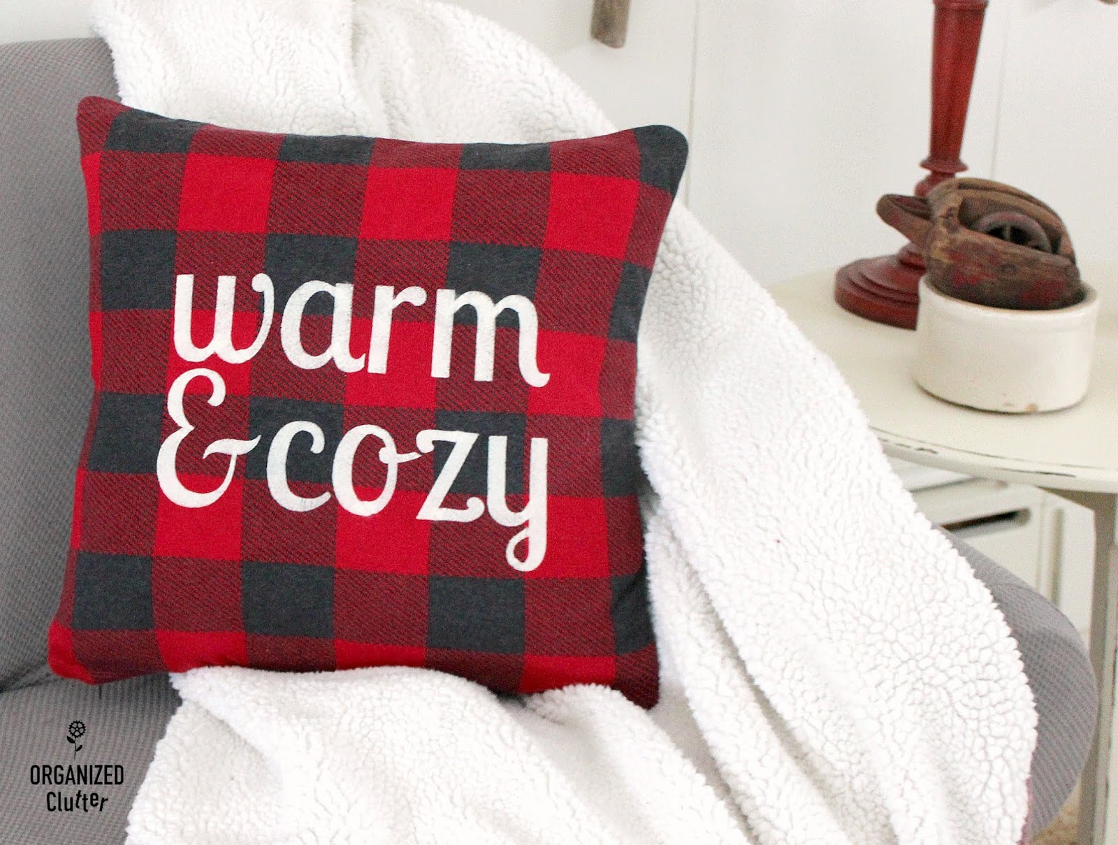 Hobby Lobby Buffalo Checked Pillow Cover With DIY Stencil Organized