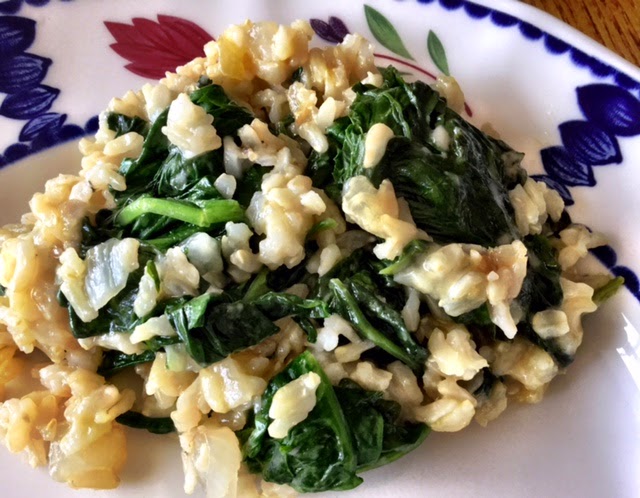 Mystery Lovers' Kitchen: Easy Cheesy Rice and Spinach @LucyBurdette #recipe