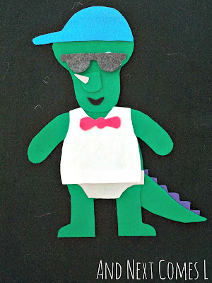 Dinosaur dress up felt board activity for kids from And Next Comes L