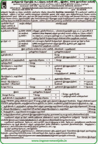 Tamilnadu Industrial Cooperative Bank Ltd (TAICO) Recruitments (www.tngovernmentjobs.in)