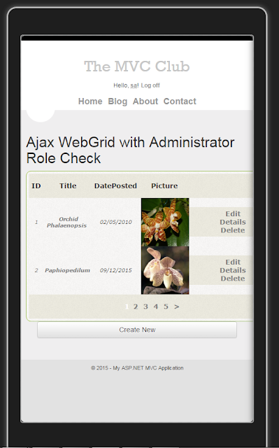 MVC Ajax WebGrid with Administrator Buttons