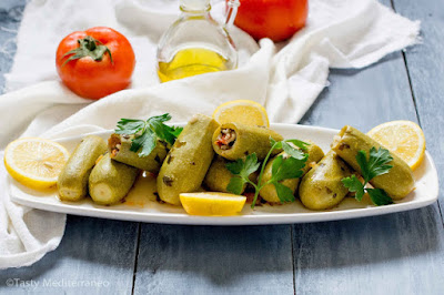 Lebanese stuffed zucchini in a platter