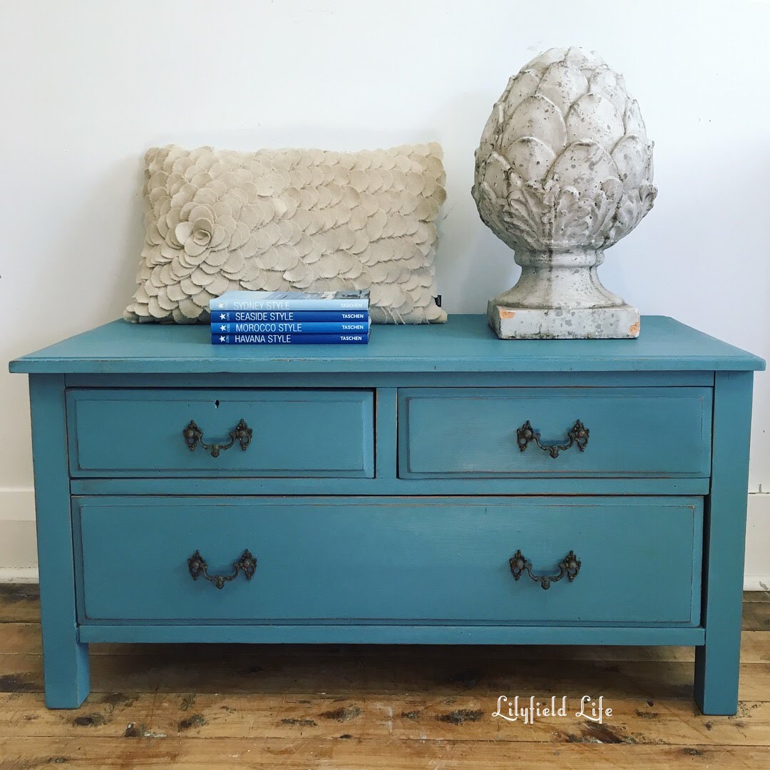 Lilyfield Life Stunning! French enamel blue hall table