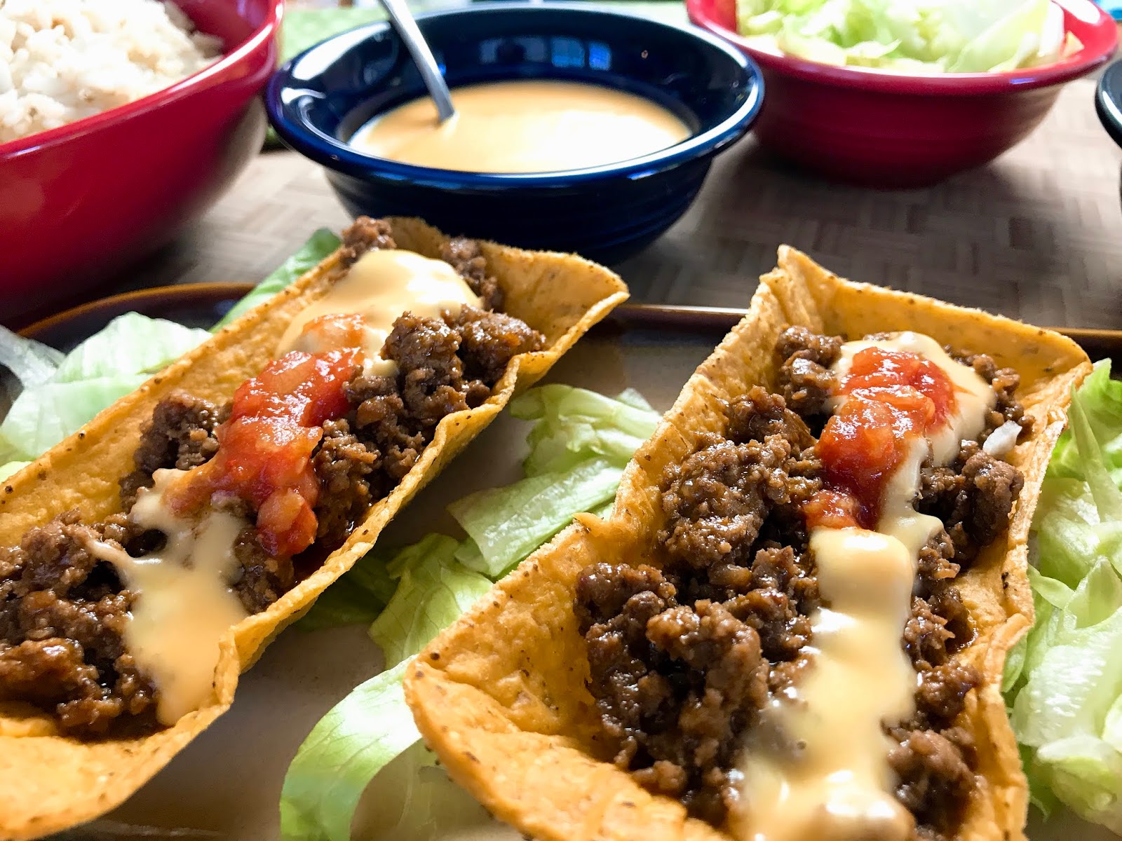 Beef Taco Flats with Cheddar Cheese Sauce