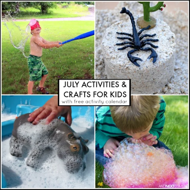 July activities & crafts for kids with free downloadable activity calendar - includes lots of summer activities and crafts from And Next Comes L