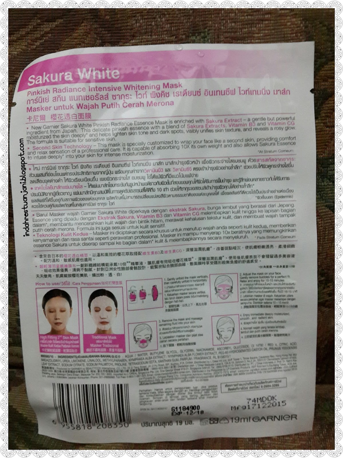 Download Indah Restu Anjani Review Garnier Sakura White Pinkish Radiance Intensive Whitening Mask With Sakura Extract PSD Mockup Templates