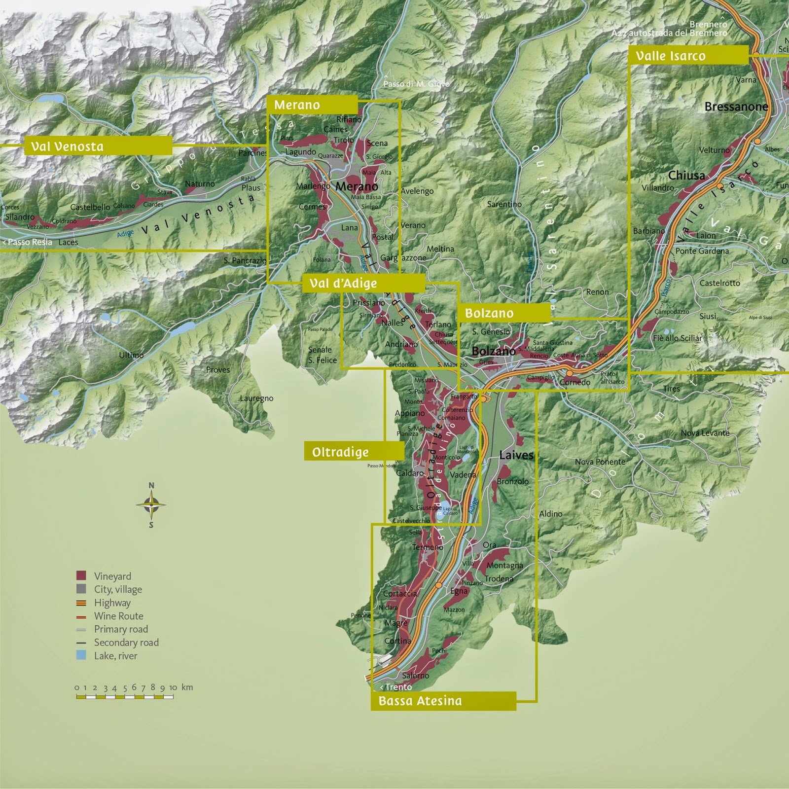 Wine map of the Alto Adige region from the Consorzio