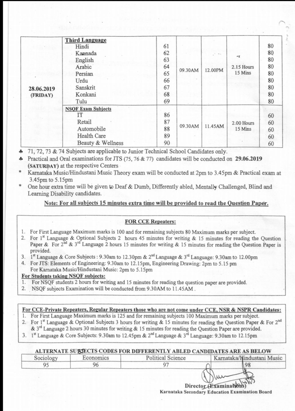 Sslc Supplementary Exam Time Table 2019 Time table for June-2019/ S.S.L.C Supplementary Examination. | KSGE