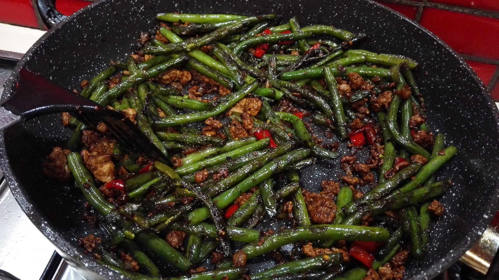 Pat's Kitchen Journal Dry fried Green Beans with Minced Pork