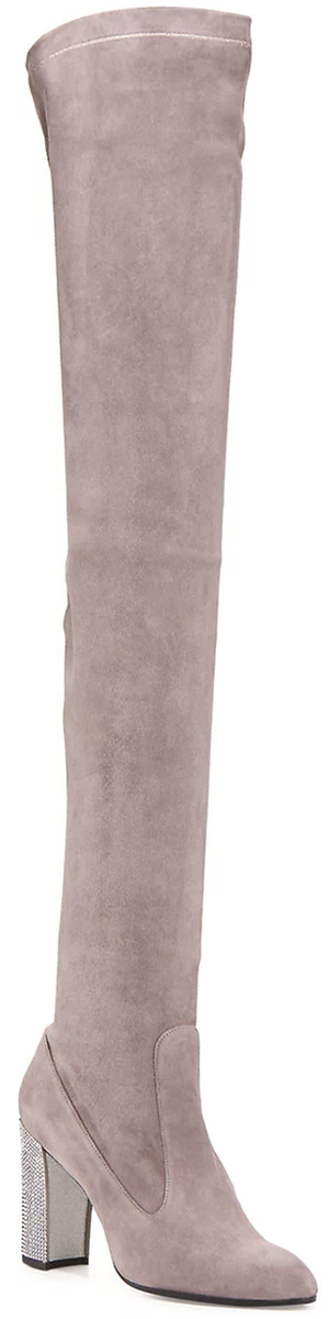 Rene Caovilla Suede 90mm Over-the-Knee Boot, Gray