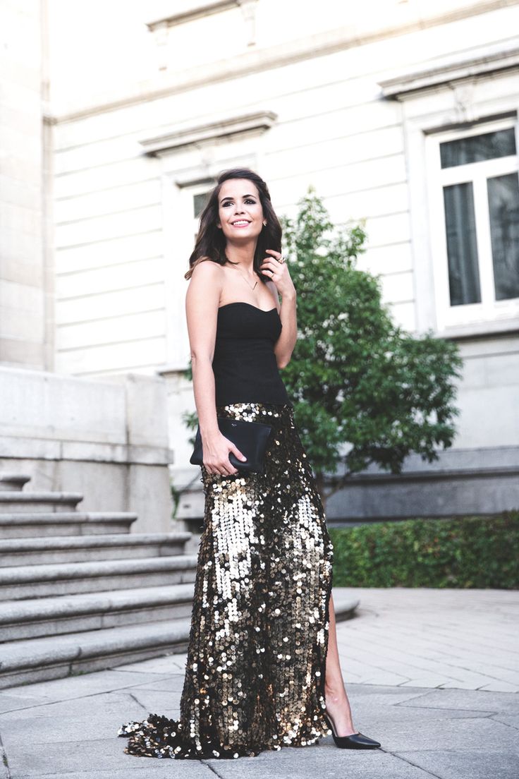 sequin maxi skirt outfit