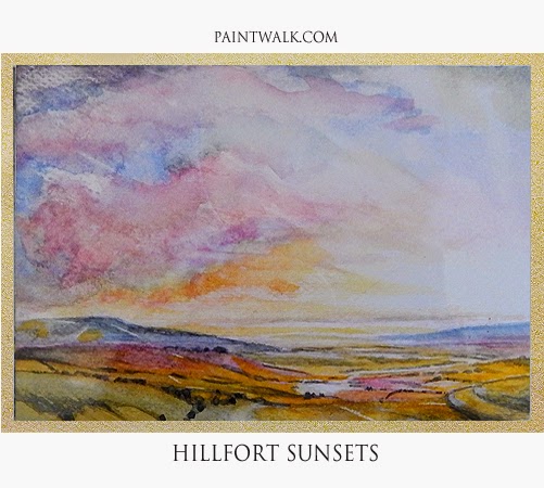Water Colour Landcape Sketch for sale of a hillfort looking out to sea.