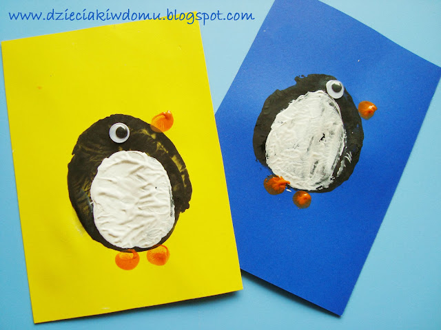 pingwinek ze stempelków z ziemniaka - zimowe zabawy dla dzieci pingwinek ze stempelków z ziemniaka - zimowe zabawy dla dzieci