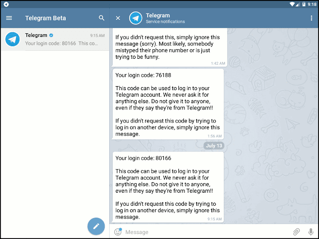 Jendela Telegram Android Beta