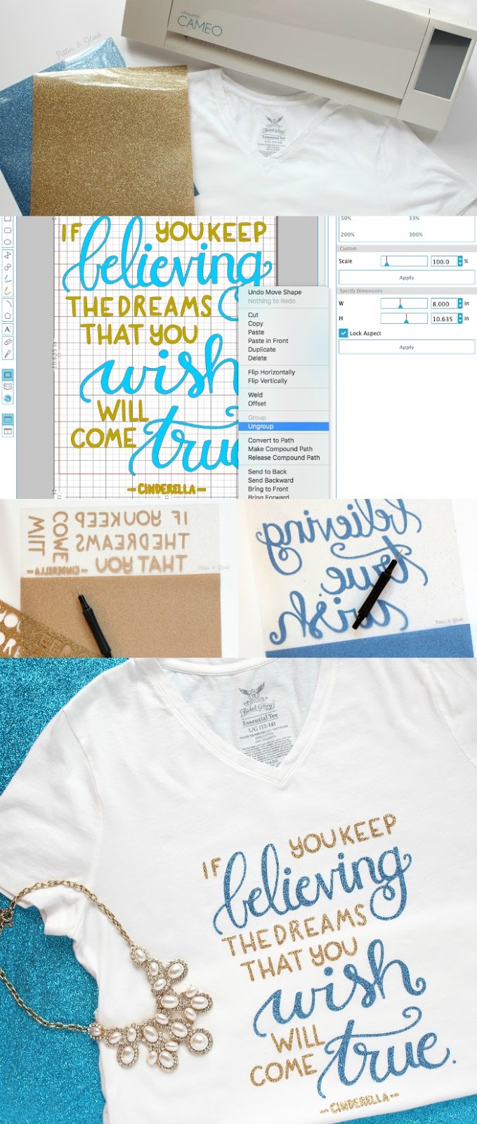 DIY Glittery, Hand-Lettered Cinderella Quote Tee