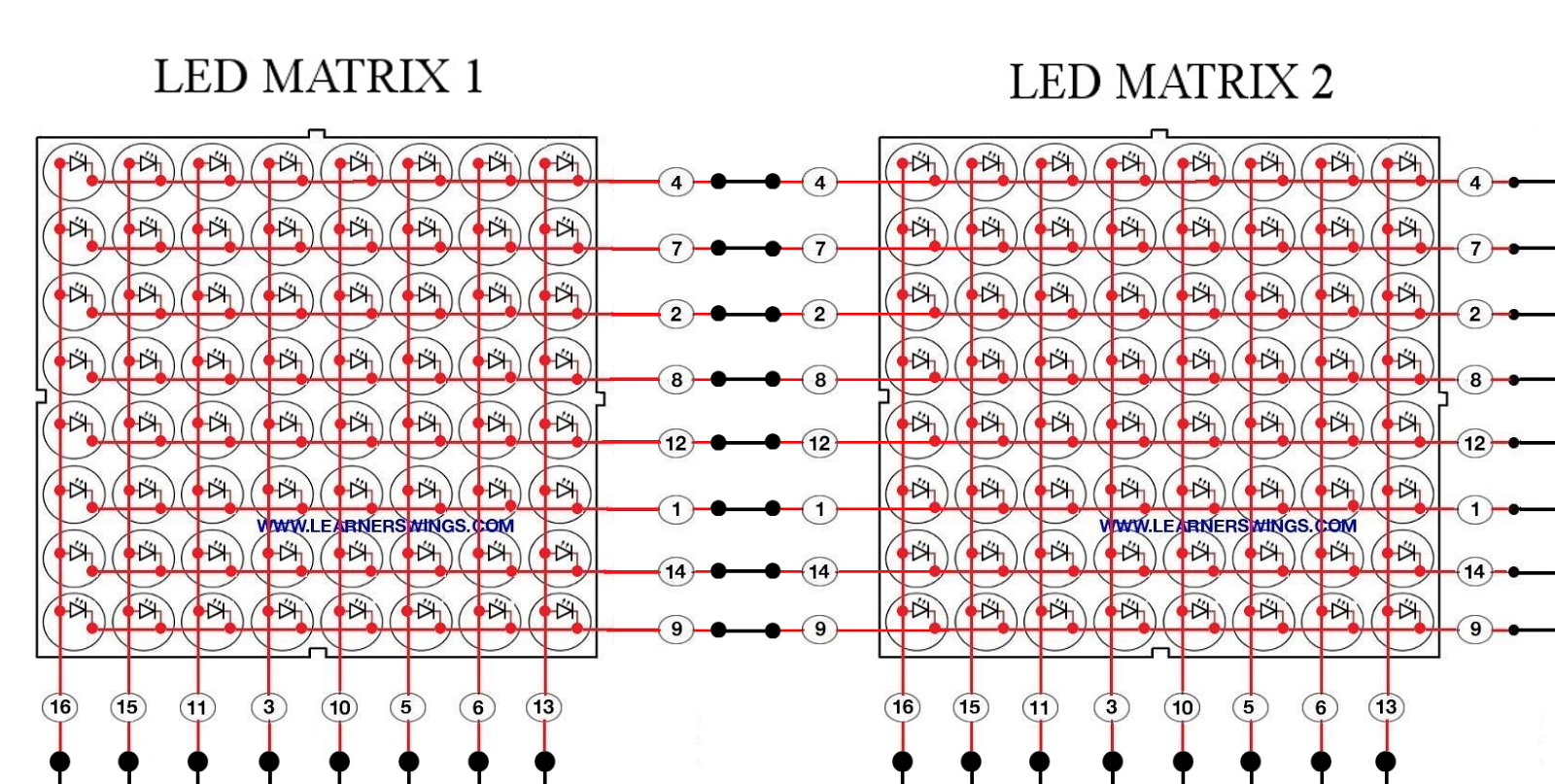 Circuit Between Two 8*8 LED Matrices to Make a 16*8 LED Matrix (Part 2